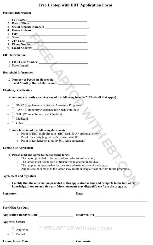 Free Laptop with EBT Application Form
