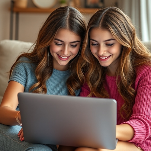 girls using free laptop ebt