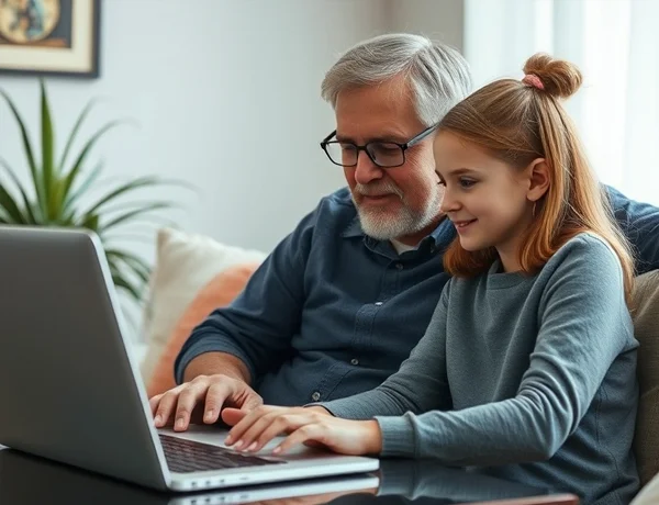 Senior using free laptop