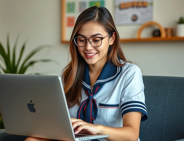 Student using free laptop