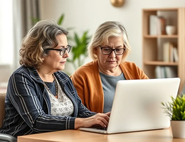 senior women using free government laptop